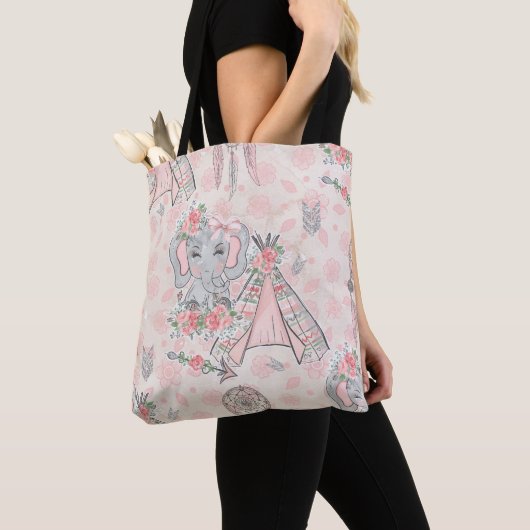ROZE & GRIJZE BOHO BABY OLIFANT & DREAMCATCHER TOTE BAG (Dichtbij)