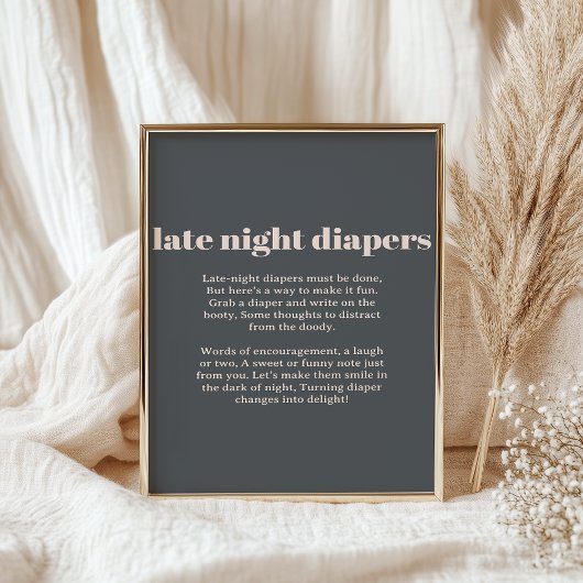Roze Grijze Boho Typografie Baby Late Night Luier Poster