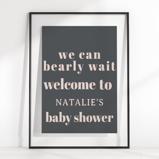 Roze Grijze Boho Typografie Baby shower Poster Sig