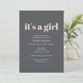 Roze Grijze Boho Typografie Meisje Baby shower Kaart (Staand voorkant)