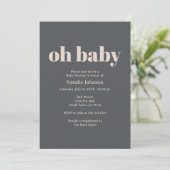 Roze Grijze Boho Typografie Oh Baby shower Kaart (Staand voorkant)