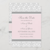 Roze grijze bruiloft Sla de datumkaart op Save The Date (Voorkant / Achterkant)