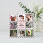 Roze Grijze Buffel Plaid Fotocollage Kerstmis Feestdagenkaart (Staand voorkant)