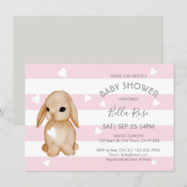 Roze grijze bunny Baby Shower-uitnodigingen Kaart