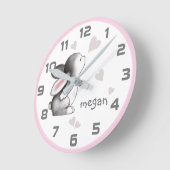 Roze grijze Bunny Heart Wall klok (Hoek)