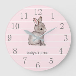 Roze grijze bunny Nursery Decor Wall klok