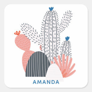 Roze grijze cactus. Moderne abstracte cactussen su Vierkante Sticker