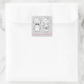 Roze & Grijze Cartoon Bruid en bruidegom Sticker / (Tas)
