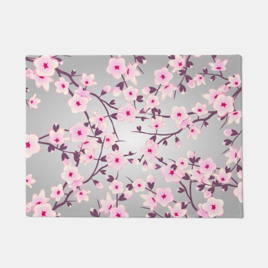 Roze grijze Cherry Blossom Floral Deurmat (Voorkant)