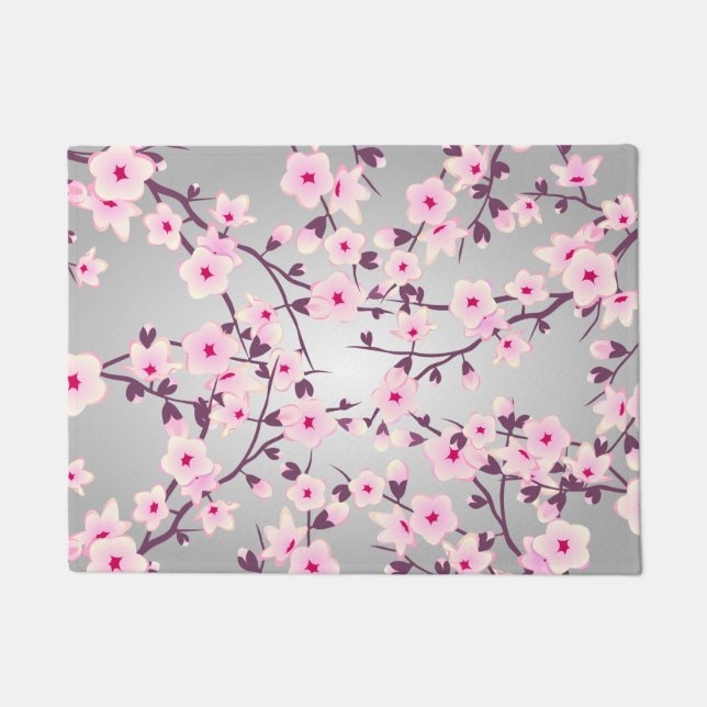 Roze grijze Cherry Blossom Floral Deurmat (Voorkant)