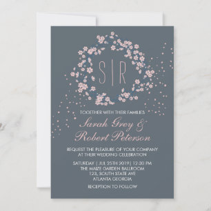Roze grijze Cherry Blossom Floral Wedding Invitati Kaart
