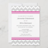 Roze grijze Chevron 30e verjaardag van uitnodiging (Achterkant)
