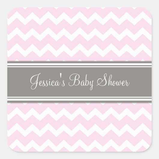 Roze grijze Chevron Baby shower Favor Stickers (Voorkant)
