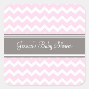 Roze grijze Chevron Baby shower Favor Stickers
