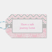 Roze & Grijze Chevron Ballerina Bedankt Gift Label Cadeaulabel (Achterkant Horizontaal)