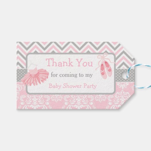 Roze & Grijze Chevron Ballerina Bedankt Gift Label Cadeaulabel (Voorkant (Horizontaal))