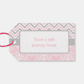 Roze & Grijze Chevron Ballerina Bedankt Gift Label Cadeaulabel (Achterkant Horizontaal)