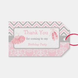 Roze & Grijze Chevron Ballerina Bedankt Gift Label Cadeaulabel
