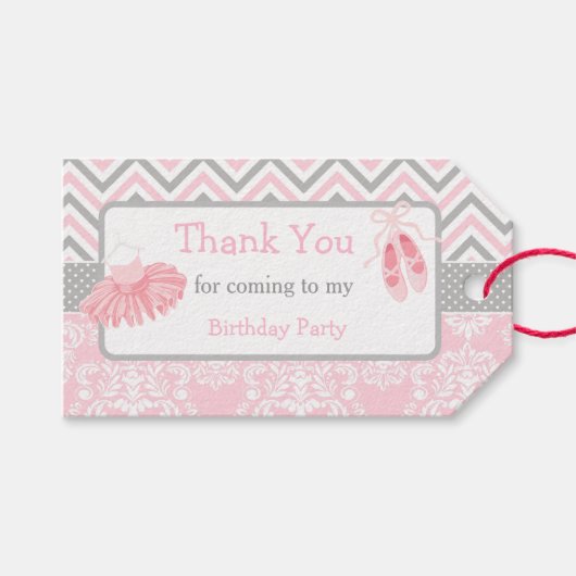 Roze & Grijze Chevron Ballerina Bedankt Gift Label Cadeaulabel (Voorkant (Horizontaal))