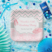 Roze & Grijze Chevron Ballerina Verjaardag Papieren Bordje (Feest)