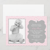 Roze grijze Chevron Baptism Uitnodigingen voor mei (Voorkant / Achterkant)