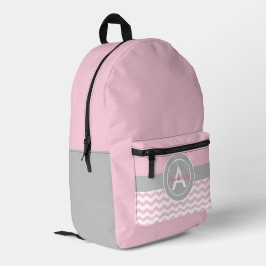 Roze grijze Chevron Bedrukte Rugzak (Achterkant Hoek Links)