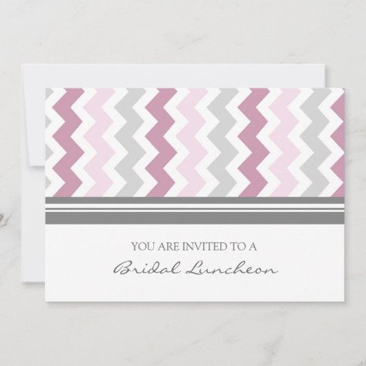 Roze grijze Chevron Bridal Lunch Uitnodigingskaart Kaart (Voorkant)
