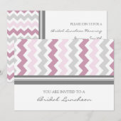 Roze grijze Chevron Bridal Lunch Uitnodigingskaart Kaart (Voorkant / Achterkant)