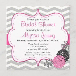 Roze grijze Chevron Bridal of Baby shower Invite Kaart