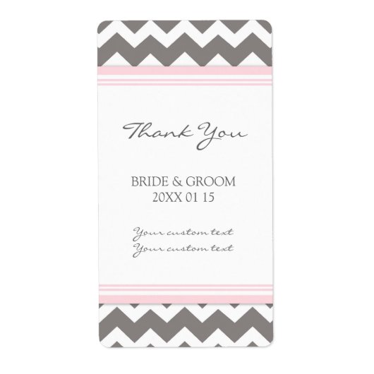 Roze Grijze Chevron Bruiloft Labels (Voorkant)