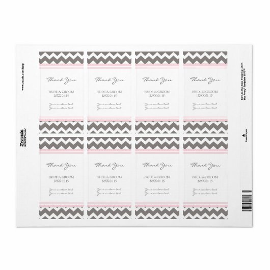 Roze Grijze Chevron Bruiloft Labels (Full Sheet)