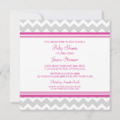 Roze grijze Chevron Custom Baby Shower Invitaties Kaart (Achterkant)