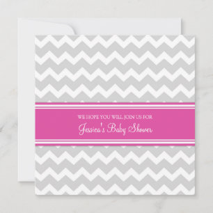 Roze grijze Chevron Custom Baby Shower Invitaties Kaart