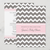 Roze grijze Chevron Custom Baby Shower Invitaties Kaart (Voorkant / Achterkant)