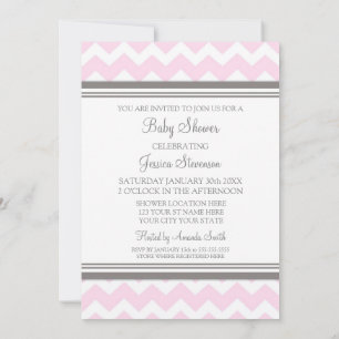 Roze grijze Chevron Custom Baby Shower Invitaties Kaart