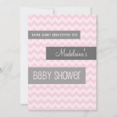 Roze grijze Chevron Custom Baby Shower Invitaties Kaart (Voorkant)