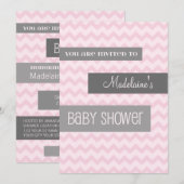 Roze grijze Chevron Custom Baby Shower Invitaties Kaart (Voorkant / Achterkant)