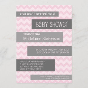 Roze grijze Chevron Custom Baby Shower Invitaties Kaart