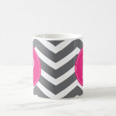 Roze grijze Chevron Monogram Koffiemok (Center)