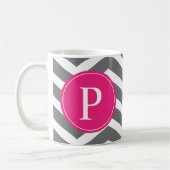 Roze grijze Chevron Monogram Koffiemok (Links)