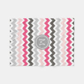 Roze grijze Chevron Pattern Monogram Blanket Fleece Deken (Voorkant (Horizontaal))