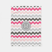 Roze grijze Chevron Pattern Monogram Blanket Fleece Deken (Voorkant)