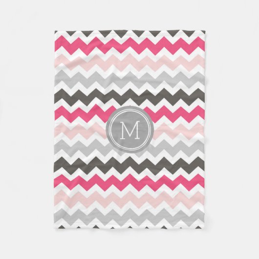 Roze grijze Chevron Pattern Monogram Blanket Fleece Deken (Voorkant)