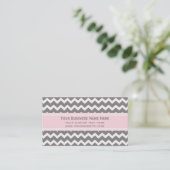 Roze grijze Chevron Retro Visitekaartjes (Staand voorkant)