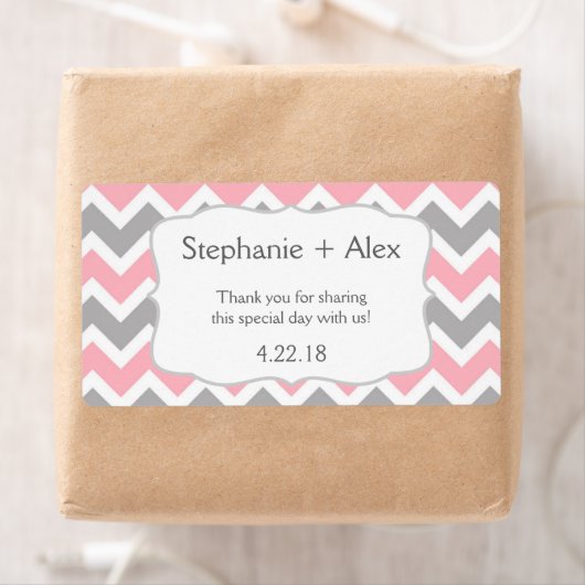 Roze & Grijze Chevron Waterfles - pas het aan! Etiket (Insitu)