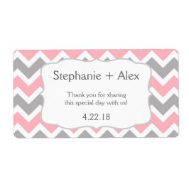 Roze & Grijze Chevron Waterfles - pas het aan! Etiket