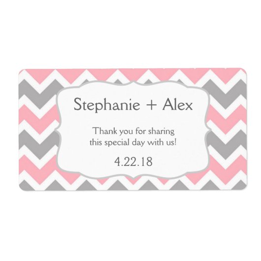 Roze & Grijze Chevron Waterfles - pas het aan! Etiket (Voorkant)