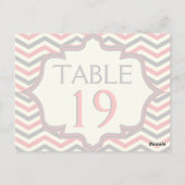 Roze, grijze chevron zigzag trouwtafel nummer briefkaart (Achterkant)