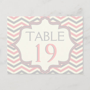 Roze, grijze chevron zigzag trouwtafel nummer briefkaart