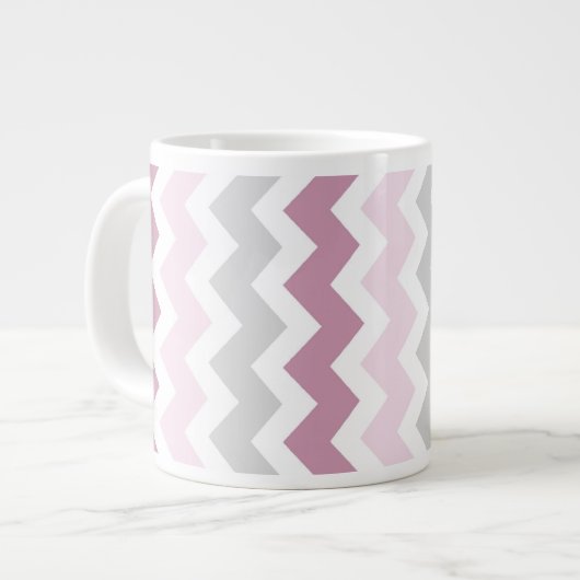 Roze grijze Chevrons Jumbo Coffee Mok (Links)
